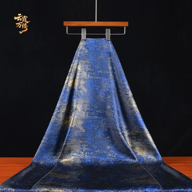 Blue gilded fabric fine-spun home textile gradient cheongsam Hanfu style designer