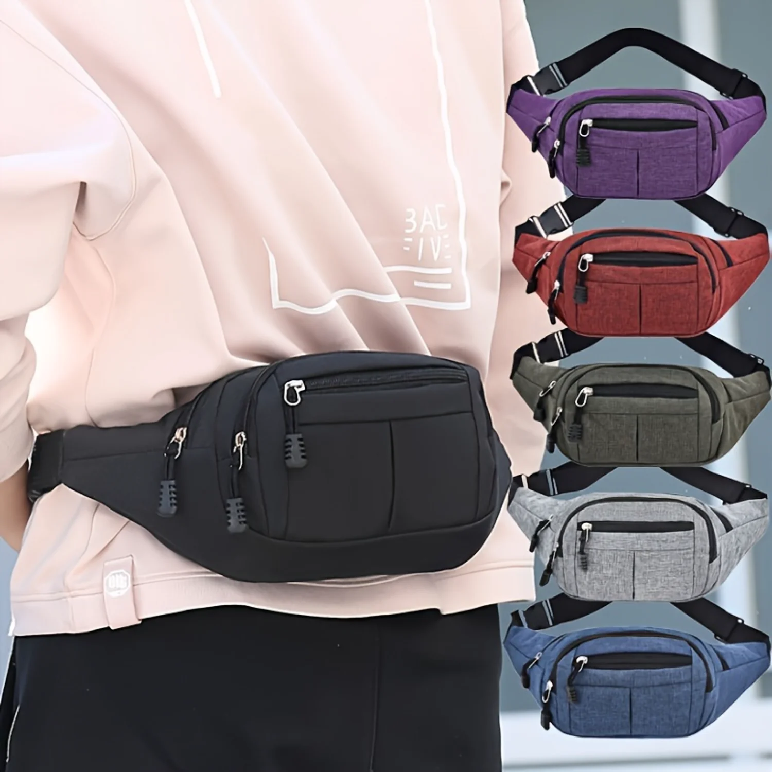 1pc Black Simple Waist Bag, New Fashion Fanny Bag Crossbody Bag, Casual Lightweight Bumbag, Mobile Phone Bag, Multi-layer Design