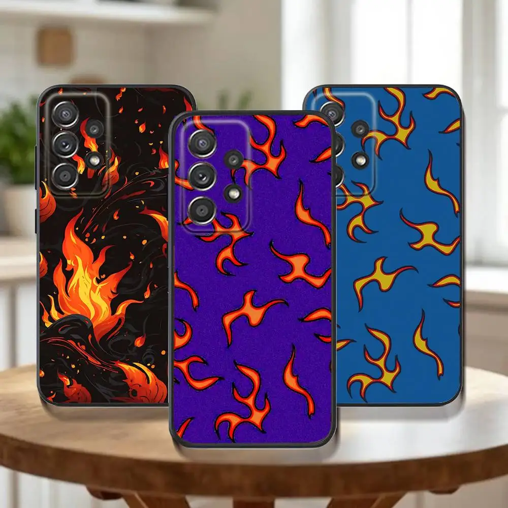 

Cool Flame Colorful Pattern Phone Case For Samsung Galaxy A73,91,80,72,51,53,52,71,22,5G,Note,J7,8,9 Soft Black Cover