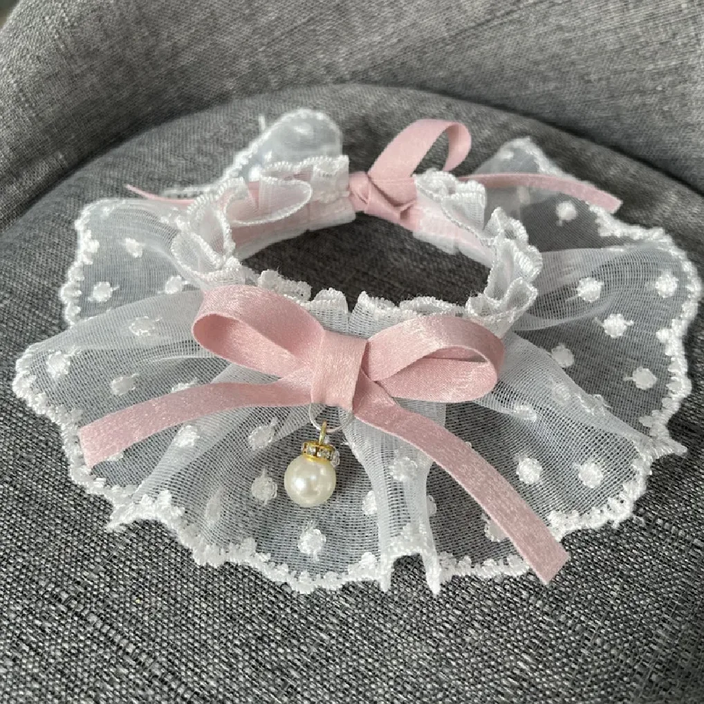 White Lace Bowknot Collar, Bowtie Bibs, Mesh Embroidery, Dog Cat Necklace, Neck Strap for Small and Medium Dogs, Bandanas, XL