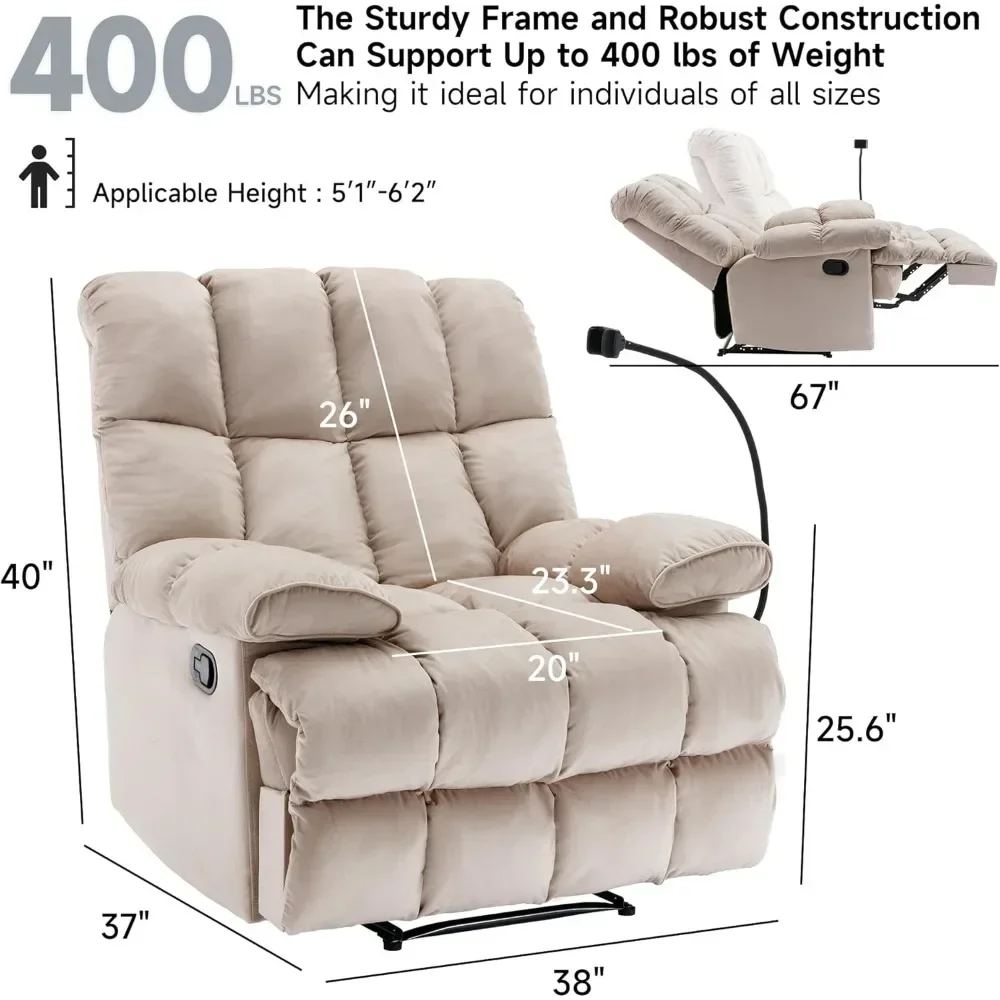 Oversized Recliner Chair, Big Mans Recliner Chairs for Adults 400lbs, Wide Recliners for Tall Man, Large Recliner Chair