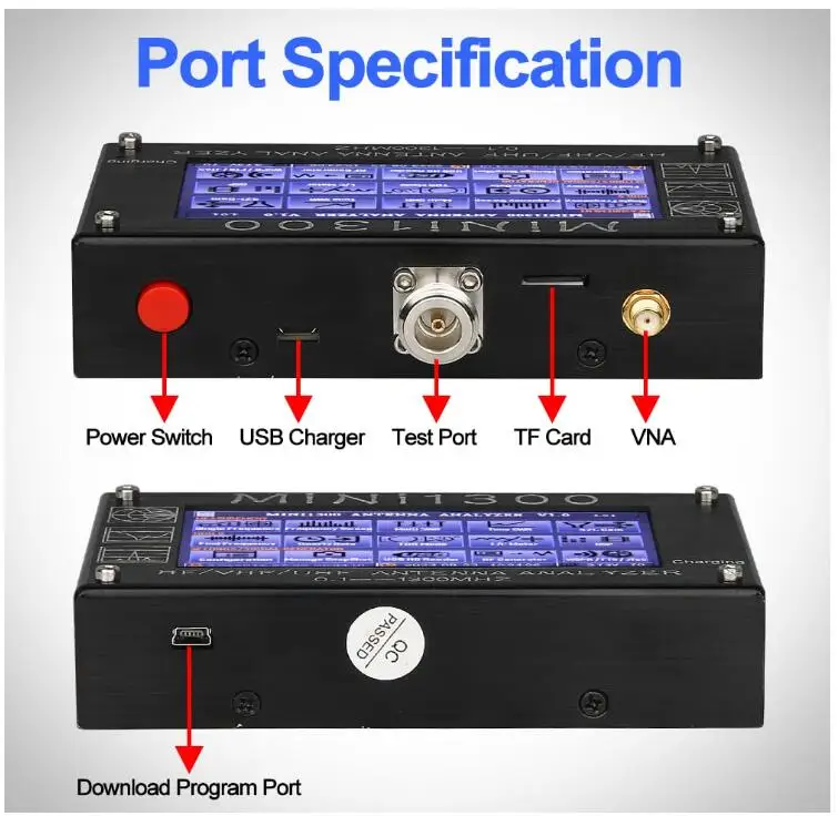 Mini1300 Antenna Analyzer, 4.3 Inch 0.1-1300MHz HF VHF UHF Antenna Analyzer  ANT/SWR/TDR/DSP RF Signal Generator Vector Network