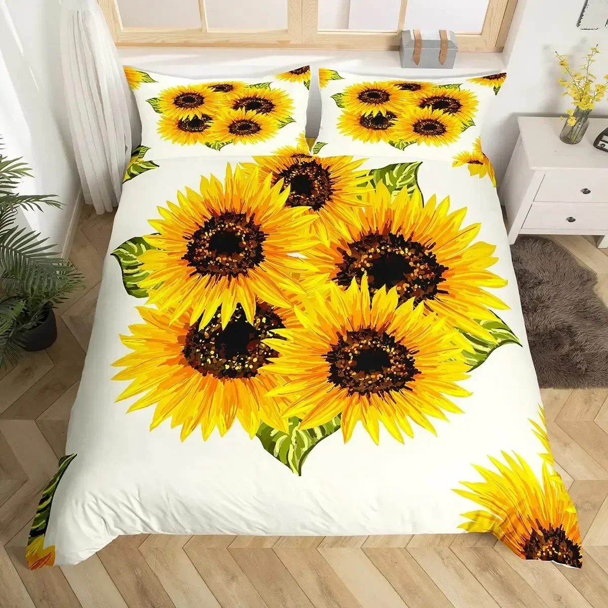 

Yellow Flower Sunflower Fields Comfortable Duvet Quilt Cover Pillowcase Bedding Set Children Bedroom Decoration Home Textile