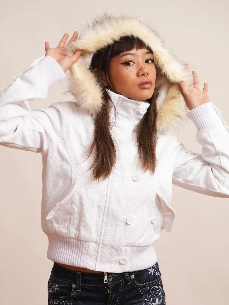 

Vintage Brown Short Hooded Jacket Women's Full Sleeve Slim Detachable Fur Collar 2025 New Winter Autumn Female Outerwear