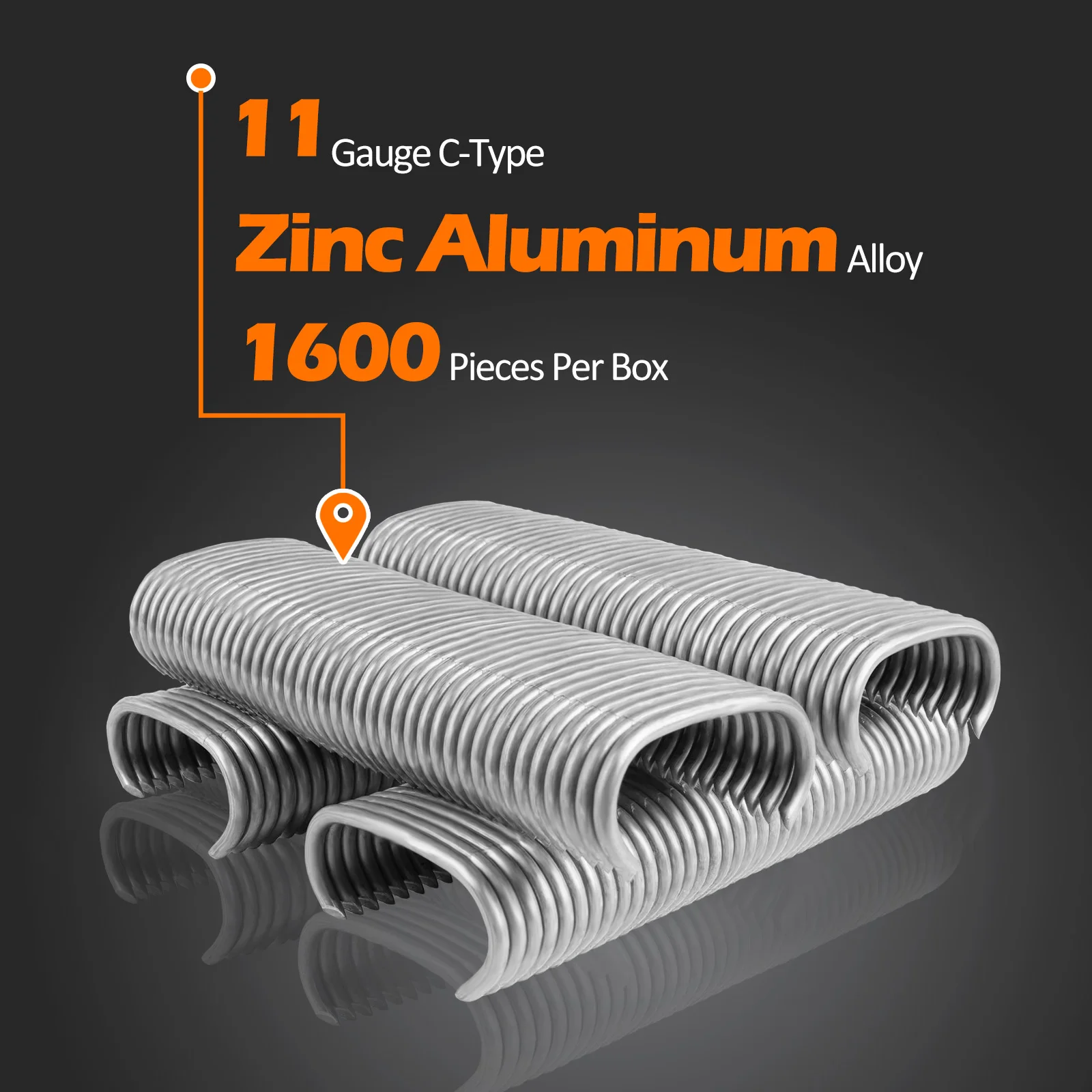 KAMSIN C50 Zinc 11Gauge  38.7mm Crown C-Type Gun Nails,Hog Ring Staples 1600PCS/Box for Furniture, Cages