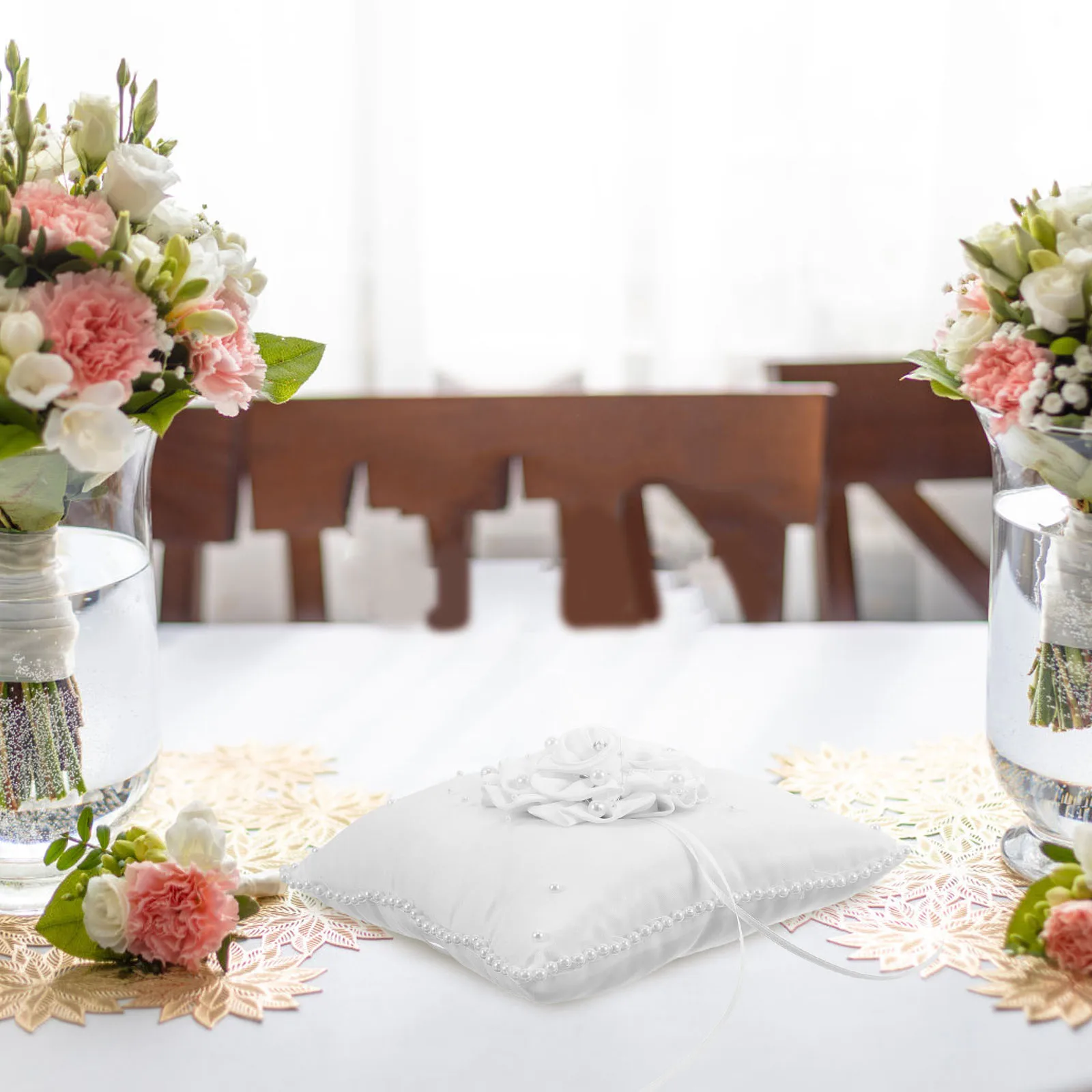 

Ring Wedding Pillow Bridal Rings Elegant Holder Western Style Beach White Bride