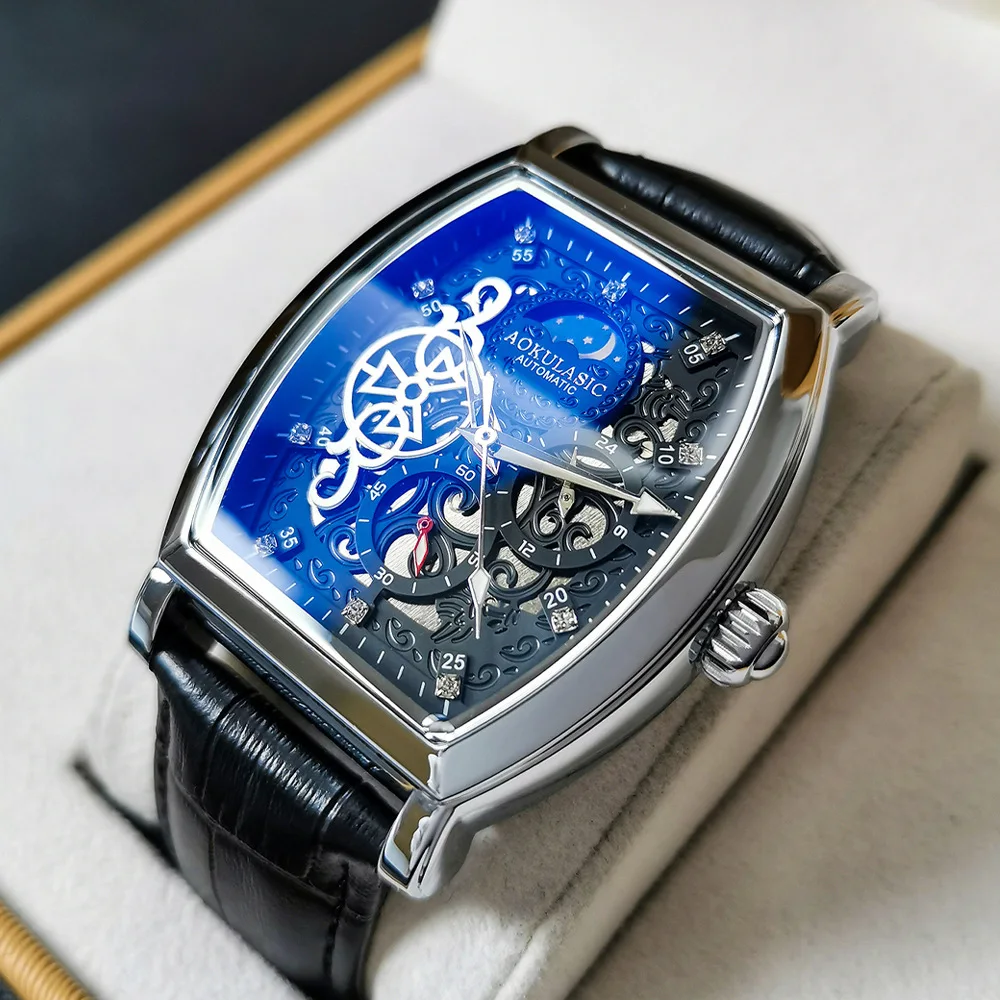 

Stainless Steel New Starry Sky Tonneau Skeleton Luminous Waterproof Tourbillon Self-Wind Automatic Watch for Men