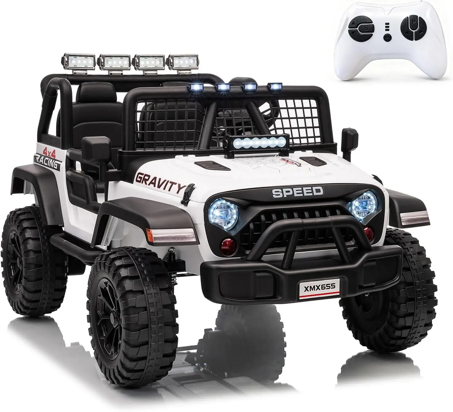 Tacleekii  24V Electric Car for Kids 2-Seater Electric Ride-On Truck 4WD, Dual Motors Parent Remote LED Headlights & Music Player Outdoor All-Terrain Vehicle