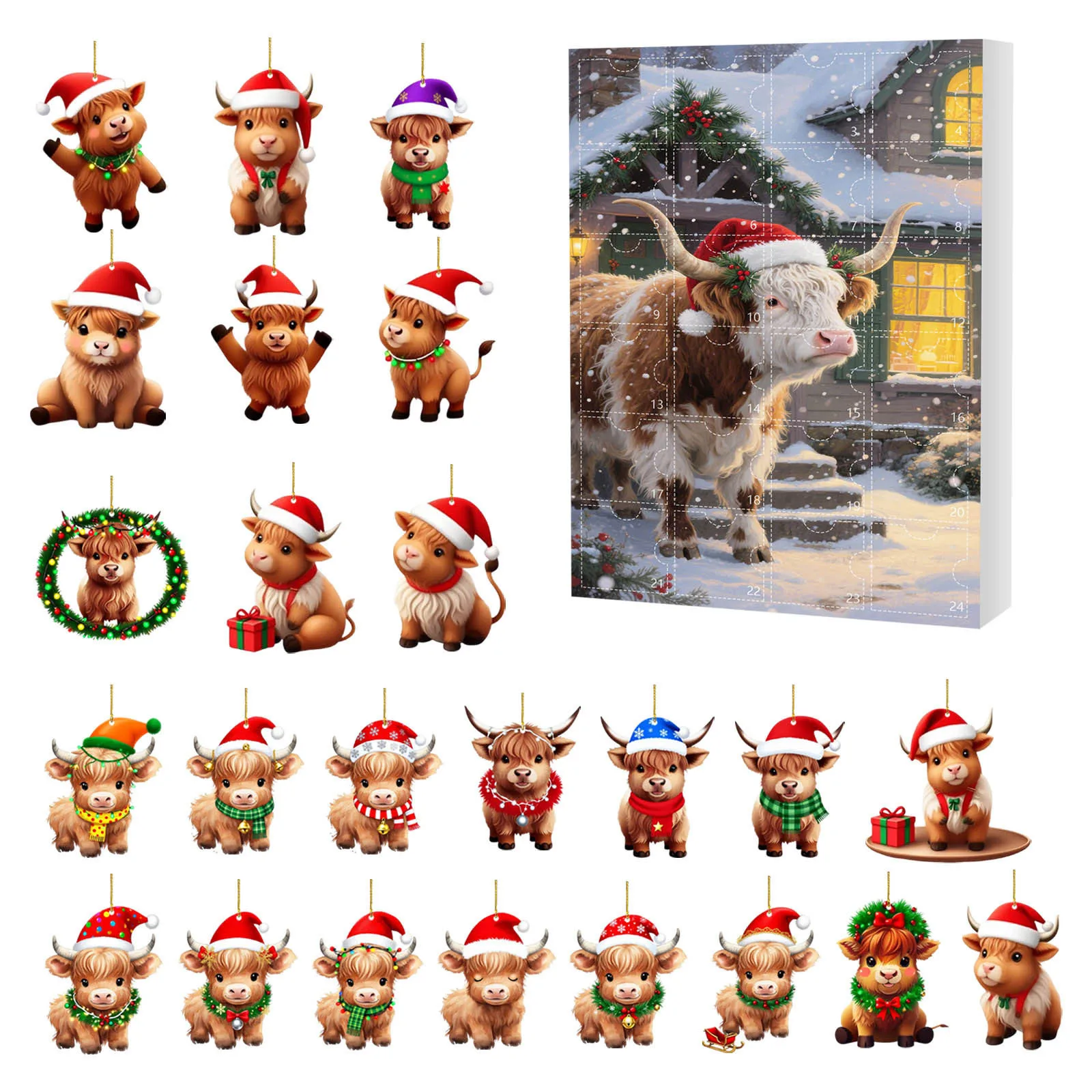 Hour Glasses with Sand 60 Minutes Big Christmas 24 Day Calendar Yak Christmas Tree Ornaments Acrylic Flat Hot Potato with Timer