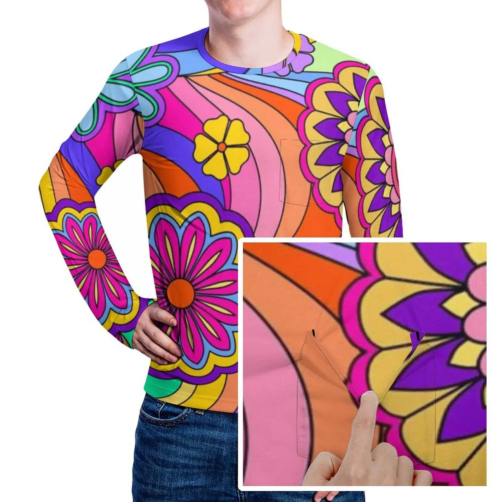 Colorful Flower Power T Shirt Autumn Vintage Hippy Print Essential T-Shirts Male Cool Design Tee Shirt Plus Size 4XL 5XL