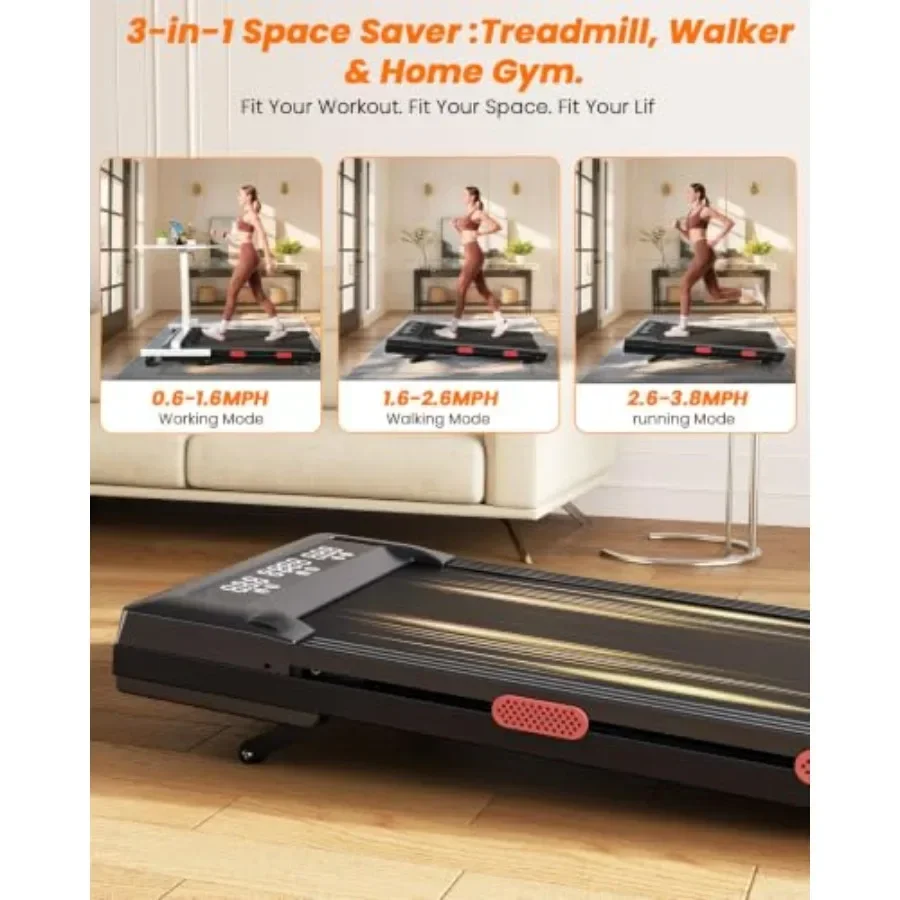 Walking Pad for home office use, aluminum alloy frame, black color, 9 auto incline with remote control and LED display