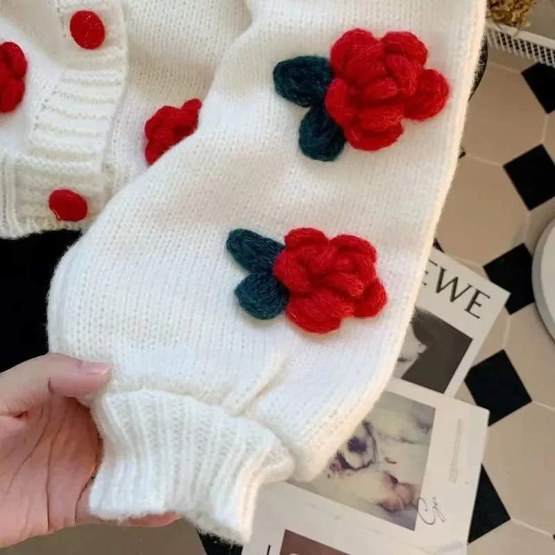 Womens Cardigan Sweaters Fall Oversized Chunky 3d Flower Open Front Knit Sweaters Sweet Trendy Cardigan Sweaters for Women