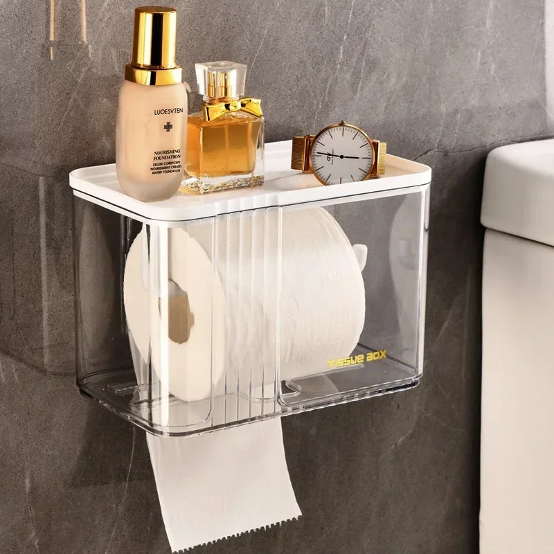 

Free Punch -free Tissue Storage Box Yellow Custom Bathroom Large Capacity Wall Mounted Stainless Steel Tissue Boxes Storage Rack
