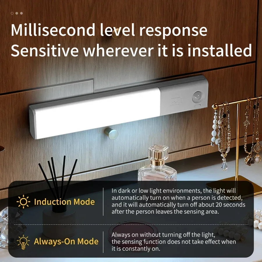 Lampki LED z czujnikiem ruchu, ładowalne, 25 cm, przenośne, z czujnikiem podczerwieni, magnetyczne, do szafek kuchennych.