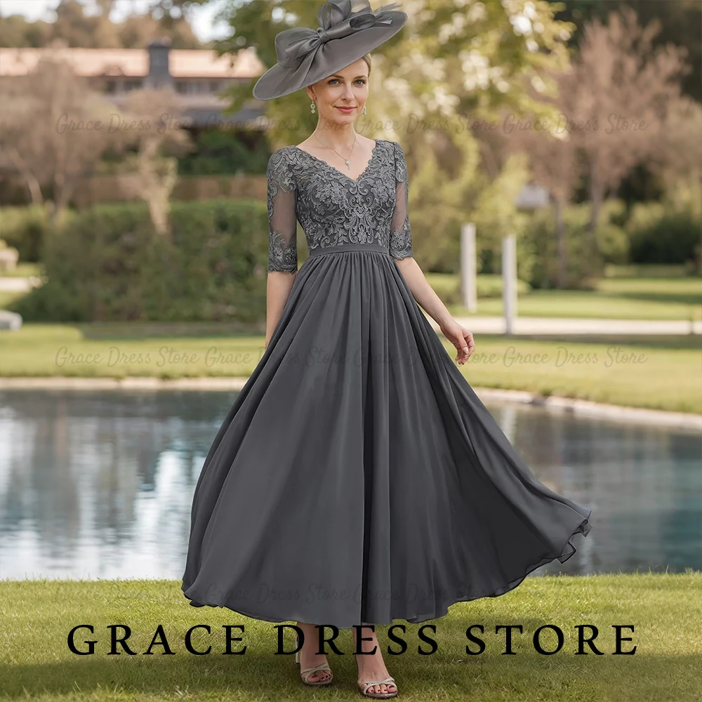 Grace vestido madrinha casamento Simple V‑Neck Lace 3/4 Sleeve Chiffon Wedding Guest Dress A‑Line Formal Evening Gown Customized