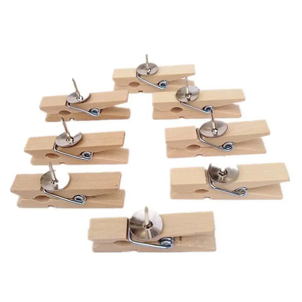 Wooden Clips Decorative Paper Artworks Photo Push Pins Peg with Thumbtacks Pins Bulletin Supplies Clamp