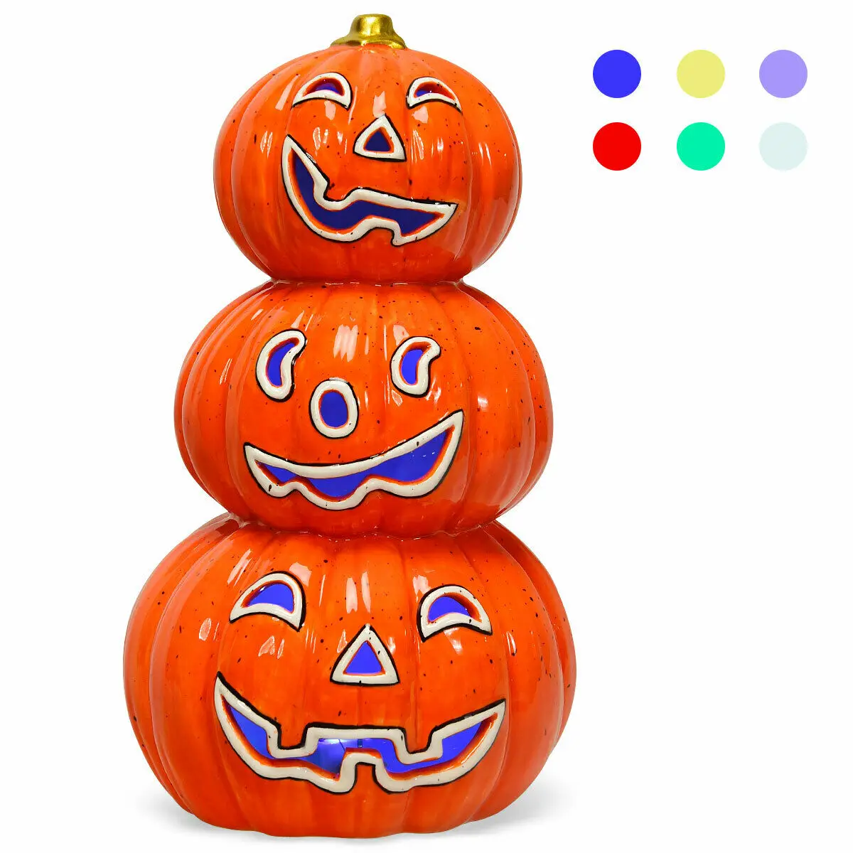 3-Tier Color-Changing Lighted Ceramic Pumpkin Lantern Battery Powered Halloween