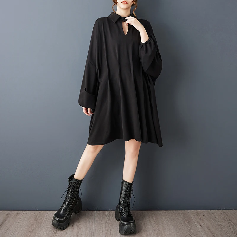 Primavera novo vintage Bla Dr plissado solto morcego longo Sve design exclusivo mistura de algodão feminino confortável respirável V-ne...