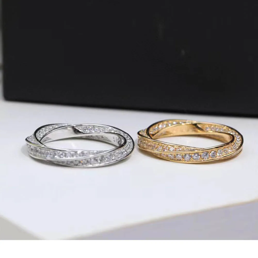 S925 Sterling Silver Anti Allergy Twist Pattern Ring Women's Shiny Diamond Fashion Luxury Simple Exquisite Party Accessories New