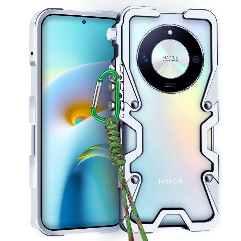 

Zimon Luxury Armor Metal Aluminum Phone Bumper For Honor X70 X60 X50 X40 X30 Pro GT Cover Mechanical Purely Handmade Skull Case