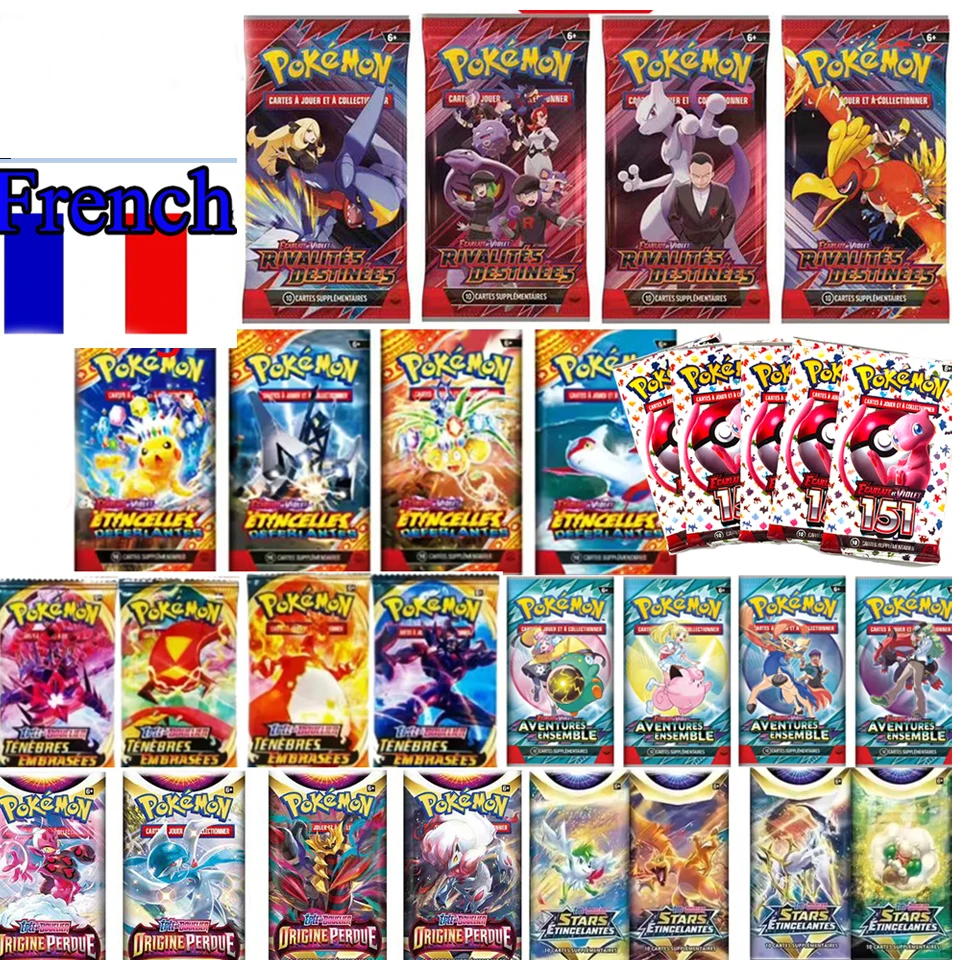 4-8 عبوات صندوق بوكيمون فرنسي TCG: Ecarlet & Violet Etsncelles Astral Radiance Obsidian Flames Booster Box Pokemones لعبة ببطاقات ورقية #1
