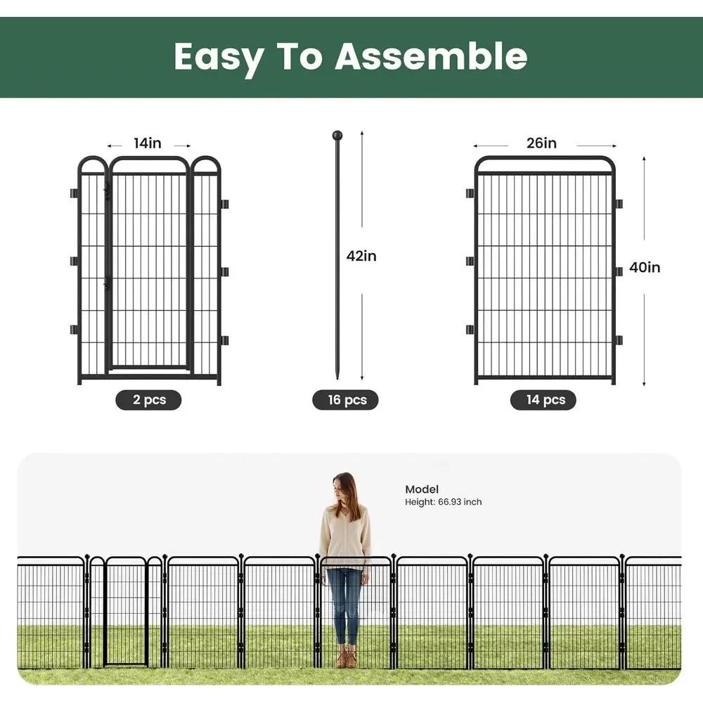 40 in (H) Garden Outdoor or Yard with 2 Gravity Automatic Lock Gates, Heavy Duty Iron 16 Panels Total 34.7t (L) Outdoor Dog Meta