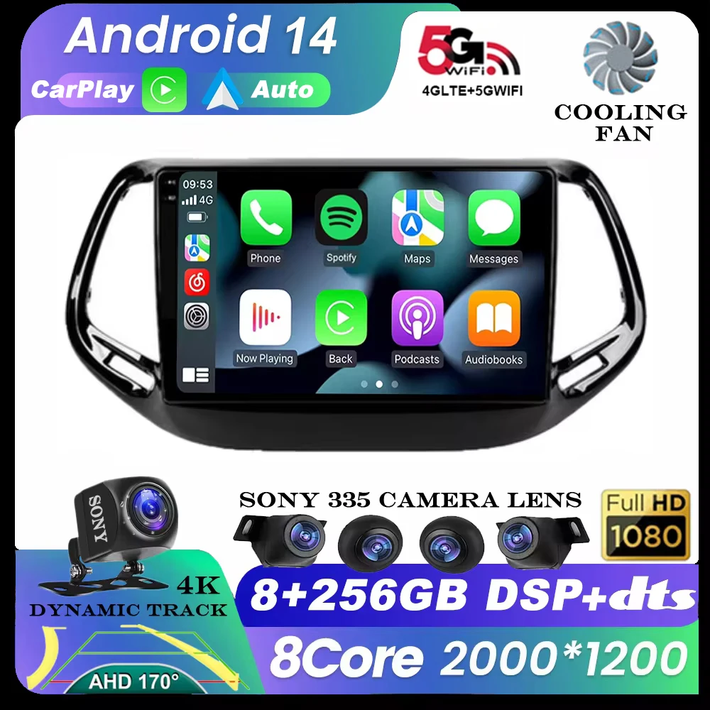 

Android 14 Auto Car Radio For Jeep Compass 2017 2018 2019 Multimedia Video Player GPS Navigation Carplay Stereo 360 Camera WIFI