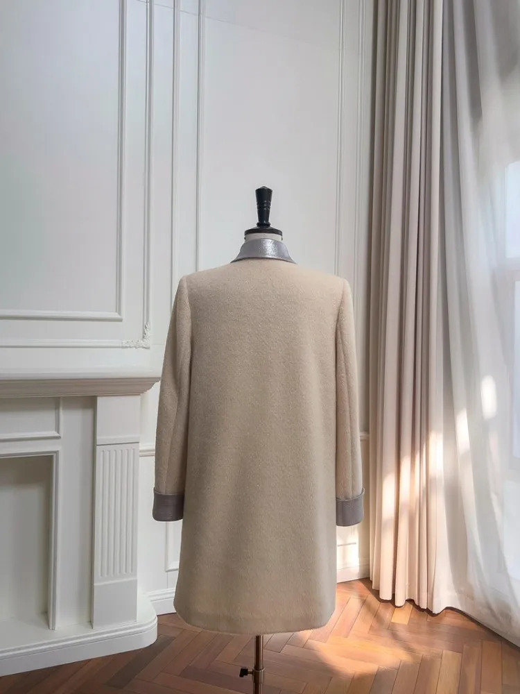 Elegante Frauen Wolle Mischungen Retro Einreiher Mid-länge Diamant Taste Woolen Mantel Herbst Winter Turndown Kragen Oberbekleidung