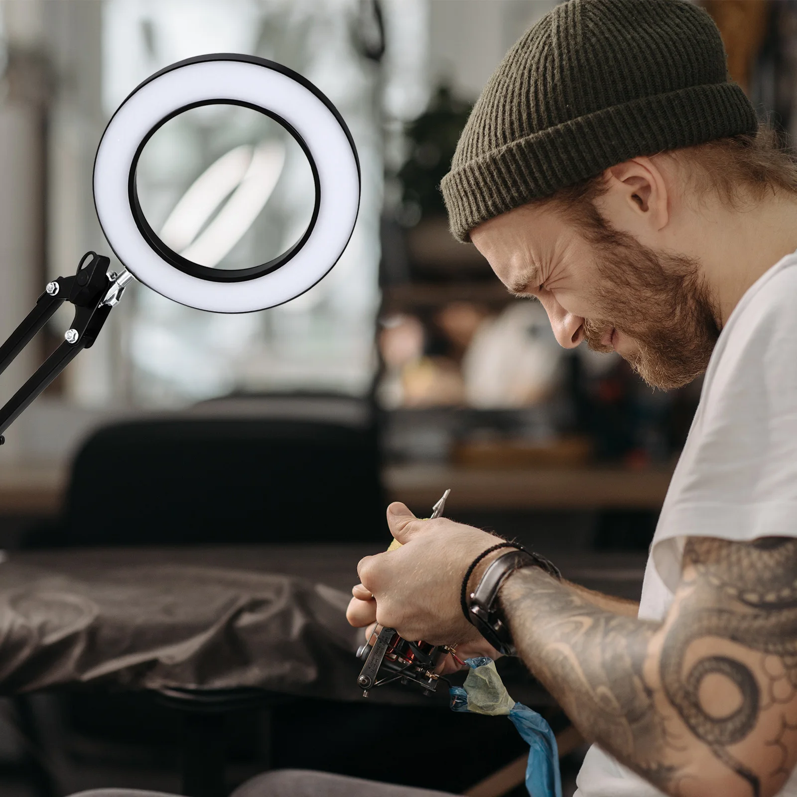 

LED Magnifying Lamp Desk Light Black Foldable Glass ABS Shadow Free Adjustable Arm Rotating Head Multi Angle Lighting Magnifier