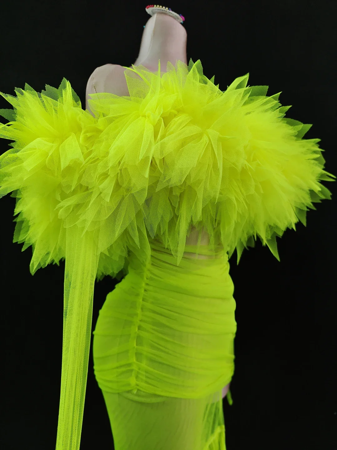 فستان نسائي شبكي للنادي الليلي مع قفازات ، فساتين مناسبة خاصة ، حفل زفاف ، حفل الكوكتيل ، علامة تجارية مصممة