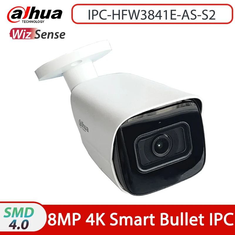 

Dahua IPC-HFW3841E-AS-S2 8MP 4K IR 30M Fixed-focal Bullet WizSense Network Security CCTV POE IP Camera Built-in Mic IP67 AI