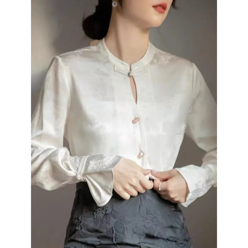Women's Cheongsam Blouse Mandarin Collar Frog Button Silk Chinese Style Top
