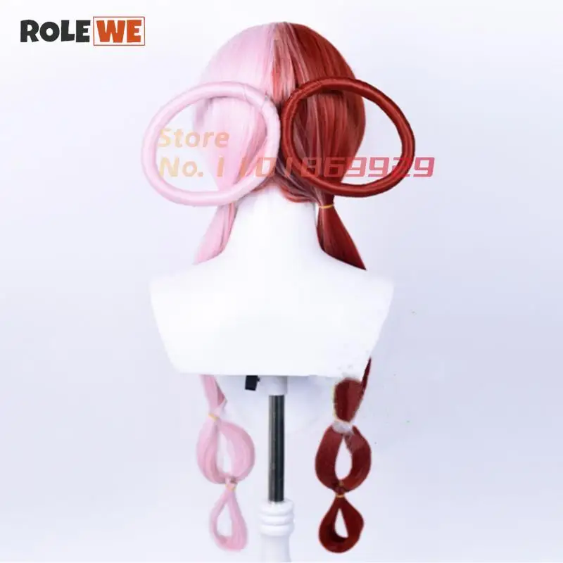 80CM Uta Cosplay Wig Anime UTA Red Pink Heat Resistant Hair Halloween Wig Earphones Props Woman Girl Cosplay + Wig Cap