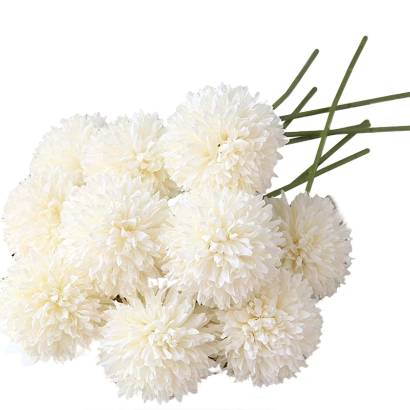 Artificial Flowers Chrysanthemum Ball Flowers Bouquet 10Pcs Present for Important People Glorious Moral(White)