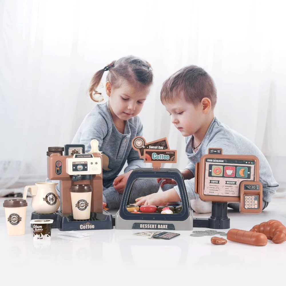 WizKidz giocattoli per bambini Set di macchine da caffè e Kit di registratori di cassa con luce sonora cucina per bambini Set di giochi di