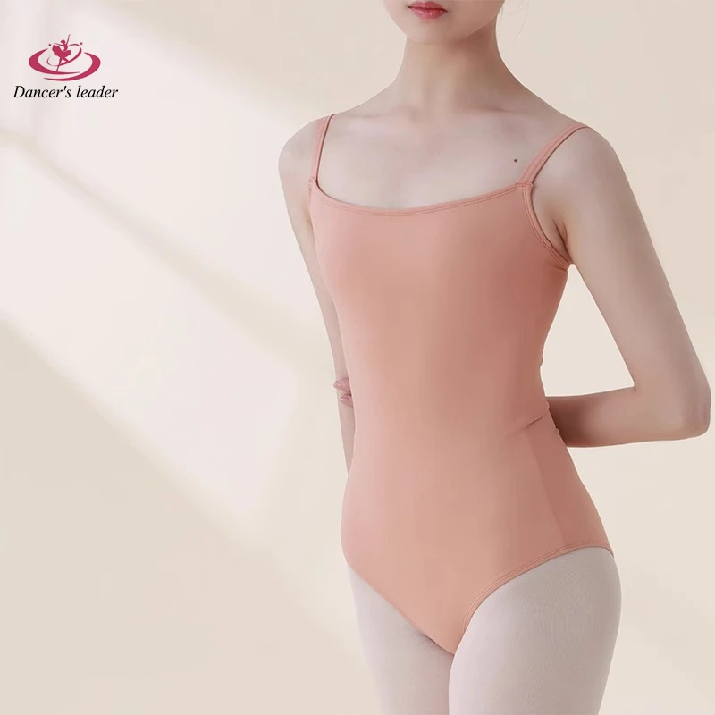 Ballet Costume Gymnastics Academy Basic Soft Peach Sling Performance Dress Dance Yoga Bodysuit