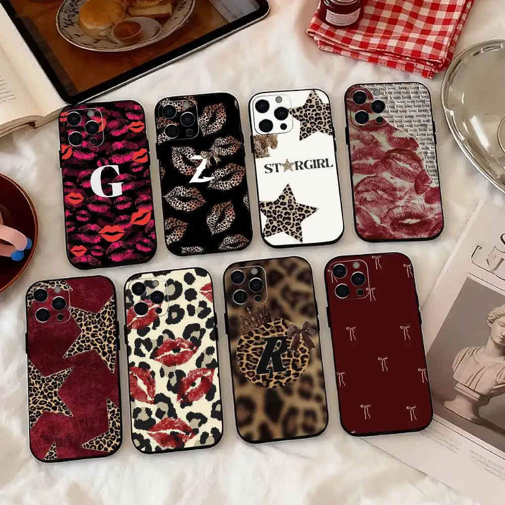

L-Leopard Print Phone Case For iPhone 17,16,15,14,13,12,11 Plus,Pro Max,XS,Soft Silicone Black Cover