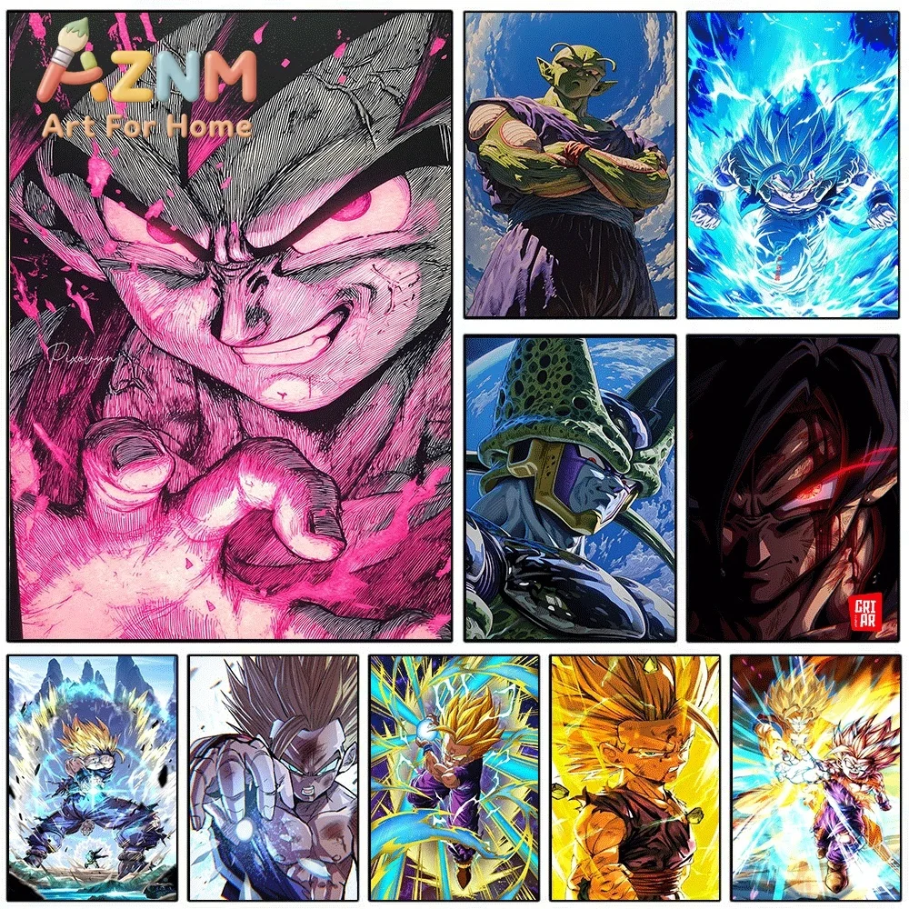 Cuadro decorativo de Dragon Ball, con motivos de anime, para colgar en la pared, sin marco. Imprime imágenes de Frieza, Piccolo, Cell y Gohan. Ideal para decorar el hogar, la sala de estar o el dormitorio.