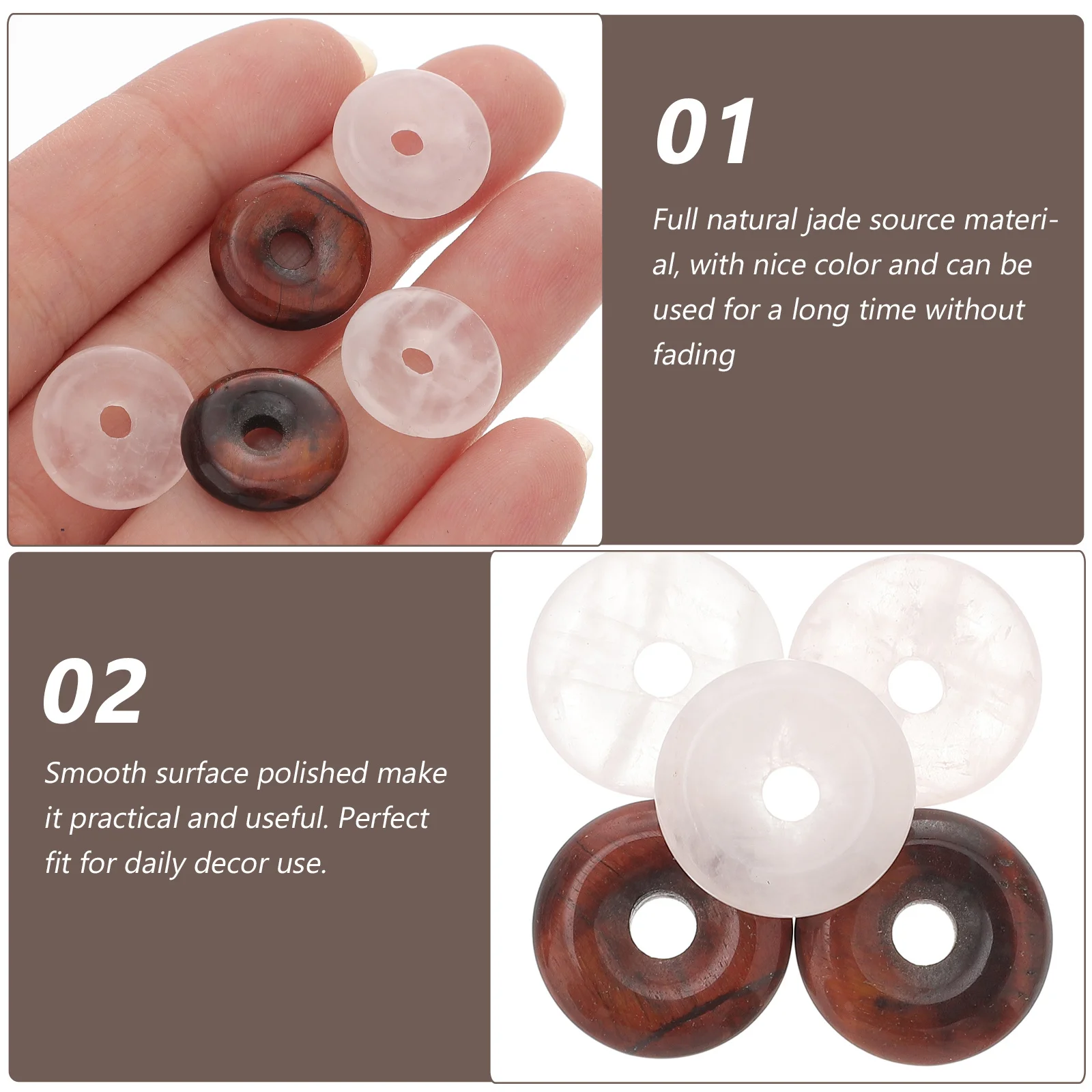 

5Pcs Natural Jade Beads White Pink Green for Jewelry Making DIY Craft Loose Spacer Beads Flat Peace Buckle Pendant