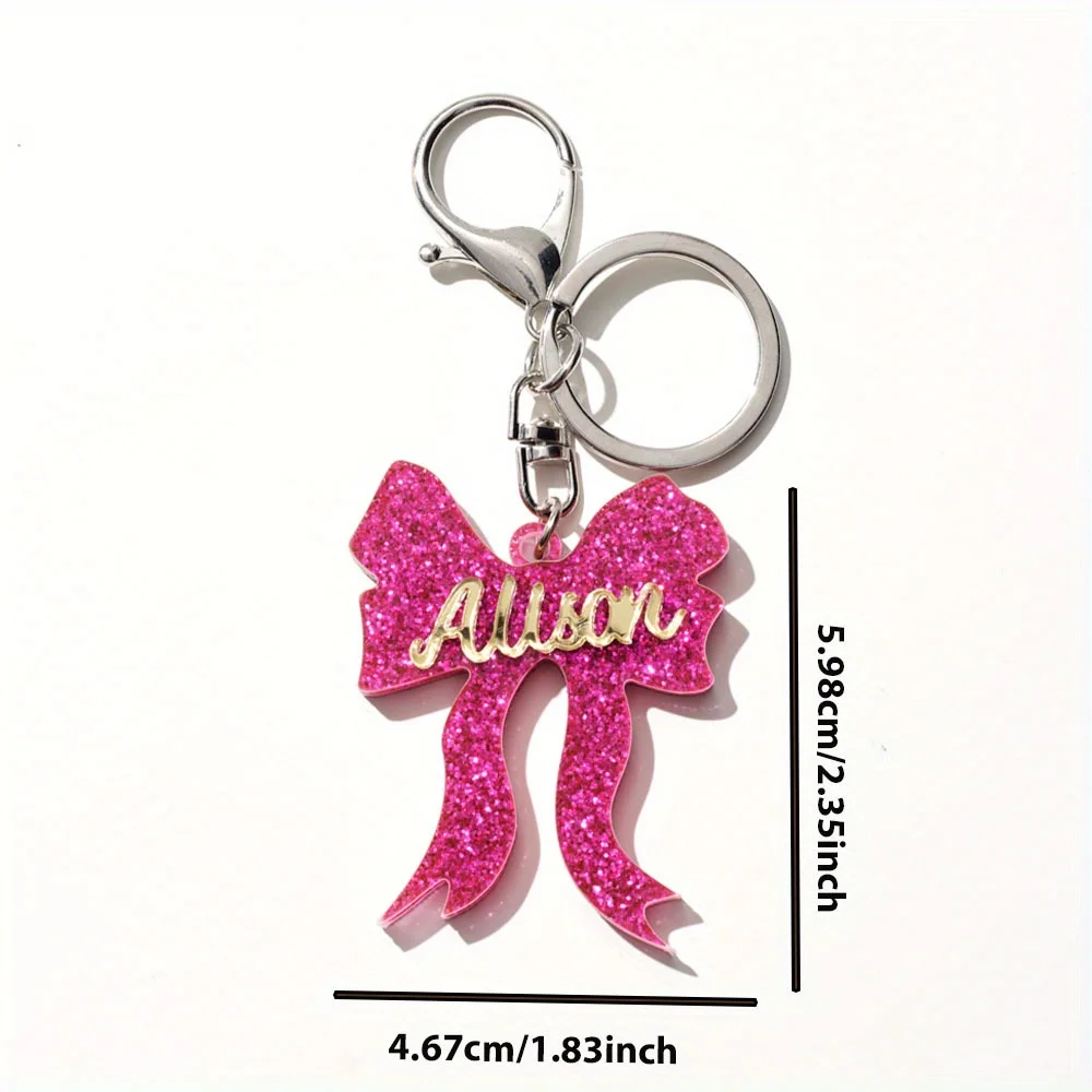 Custom Acrylic Bow Keychain, Personalized Cute and Versatile Keychain with Glitter, Back to School Gift for Family and Friends