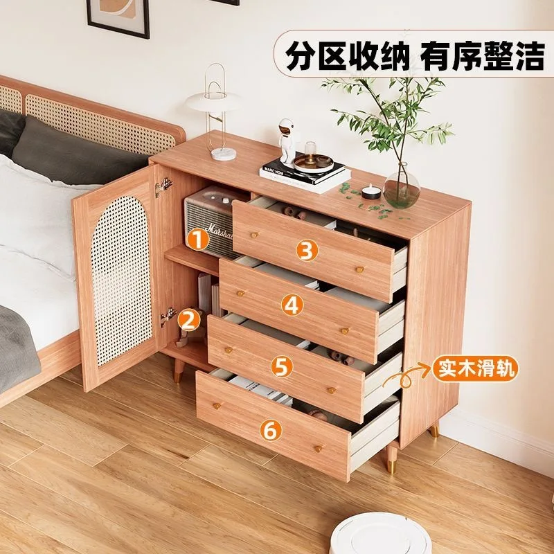 無垢材イタリアンラタンチェスト、寝室収納キャビネット、チェスト、リビングルーム収納引き出しキャビネット