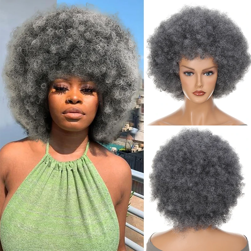 Afro Wig - Soft Afro Wig 70s for Women Afro Kinky Curly Wigs with Bangs Big Afro Puff Synthetic Wigs for Daily Party Use