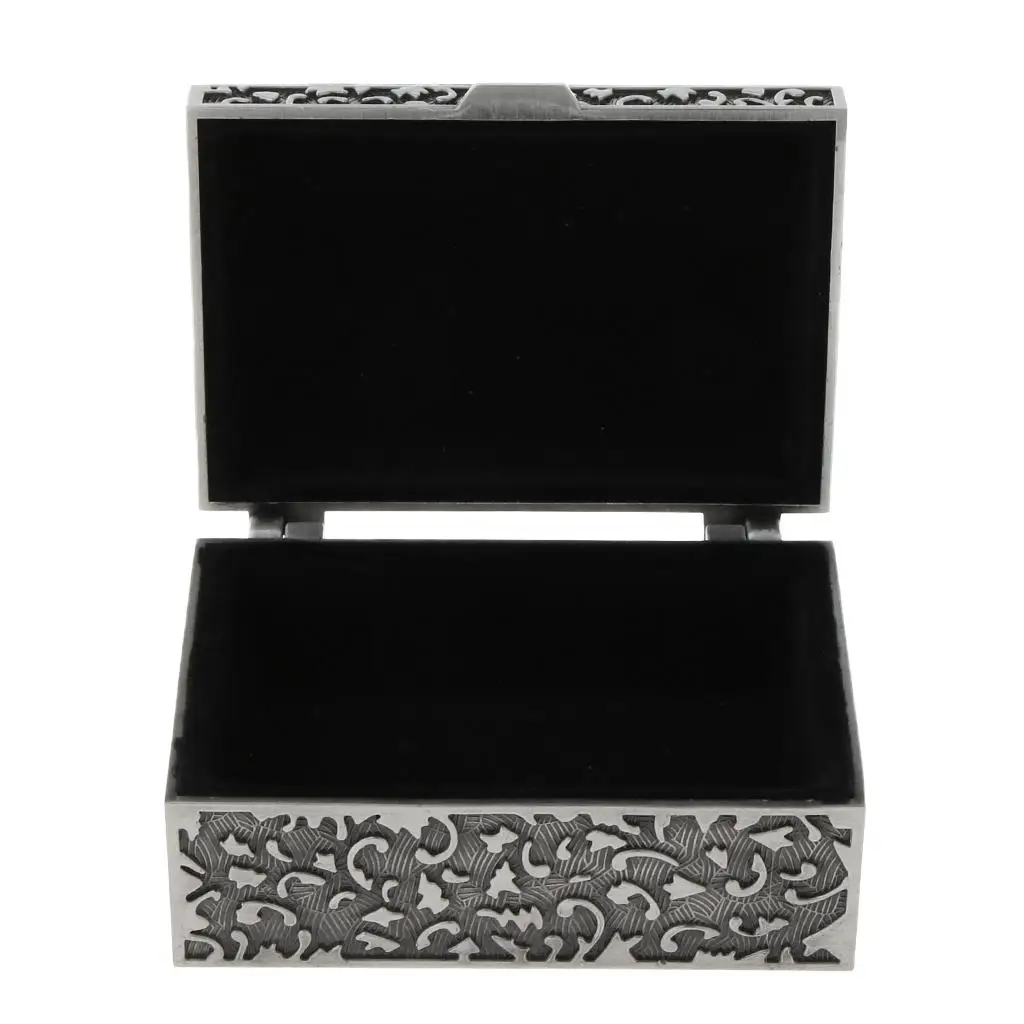 Vintage Jewelry Box Alloy Organizer Velvet Lined Trinket Storage Container for Womens Bedroom Decor