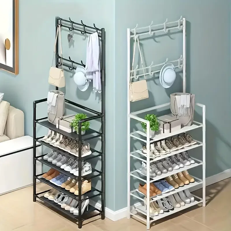 

5-tier coat rack with 8 hooks, suitable for storing shoes, coats and other clothes, ideal for multi-scene storage in entryways