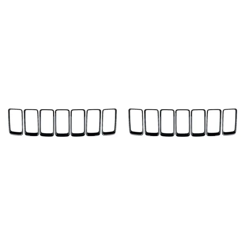 

14PC Gloss Black Grill Ring Front Grille Inserts Cover Trim Kit For Jeep Grand Cherokee 2014-2016-N30R