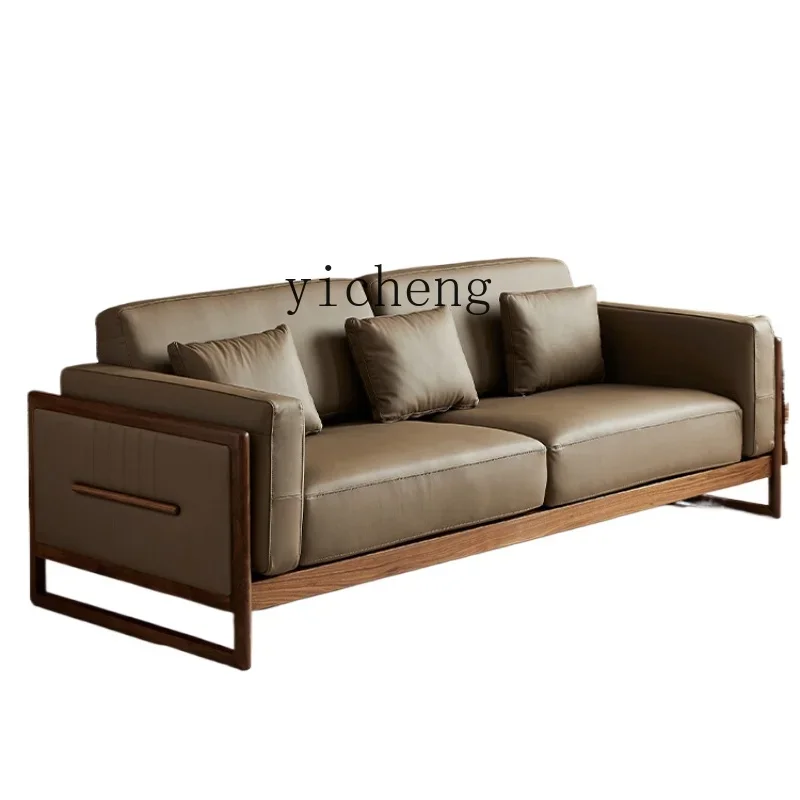 

TQH North American black walnut solid wood sofa Italian minimalist leather sofa modern light luxury living room furniture