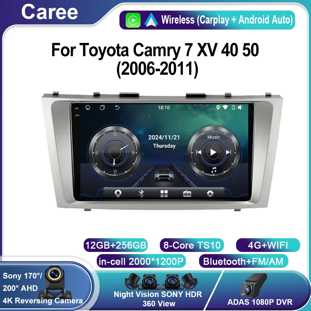 

Автомобильный радиоприемник Android 14, мультимедийный видеоплеер для Toyota Camry 7 XV 40 50 2006-2011, навигация, GPS, головное устройство, WIFI 4G, без 2din din