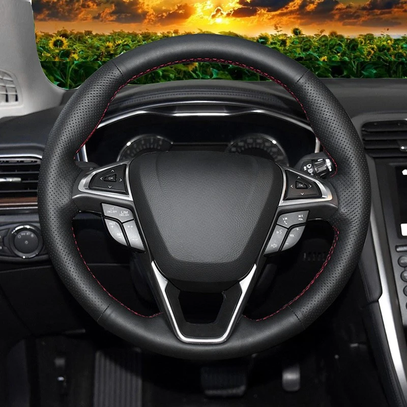 DIY Steering Wheel Cover Black Artificial Leather Car Steering Wheel Cover For Ford Fusion Mondeo 2013 2014 EDGE 2015 2016