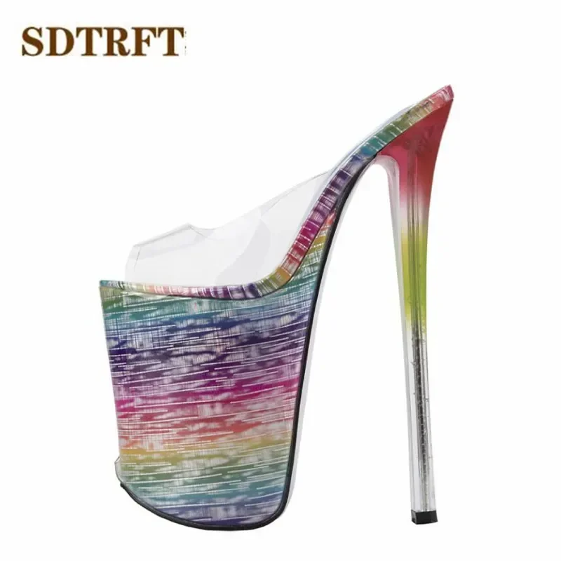 SDTRFT Shoes Woman Shallow Mouth Slipper Peep Toe 22cm Thin Heels Wedding Pumps Sapato Feminino Transparent Stilettos US14 15 16