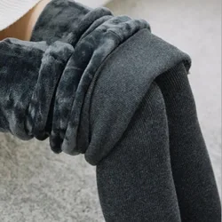 Winter Women Leggings Plus Velvet 350g Fleece Thicken High Waist Pantyhose Solid Vertical Striped Elastic Warm Tights